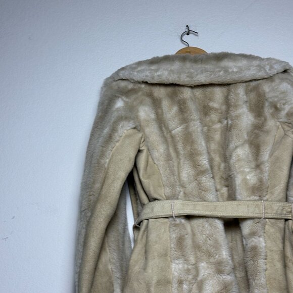 VTG Lilli Ann Faux Fur Trench Belt Rope Coat Jacket Women OS England Made 90s - Picture 6 of 16
